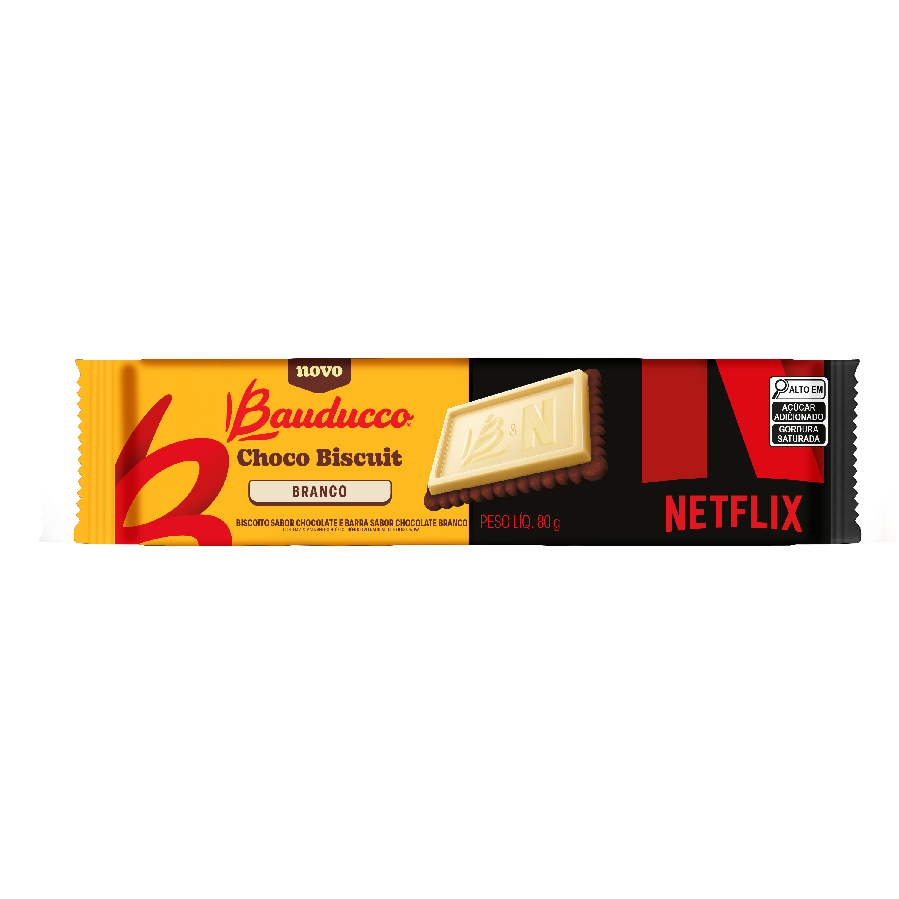 Biscoito E Barra Bauducco Chocolate Branco Netflix Choco Biscuit Pacote 80gr